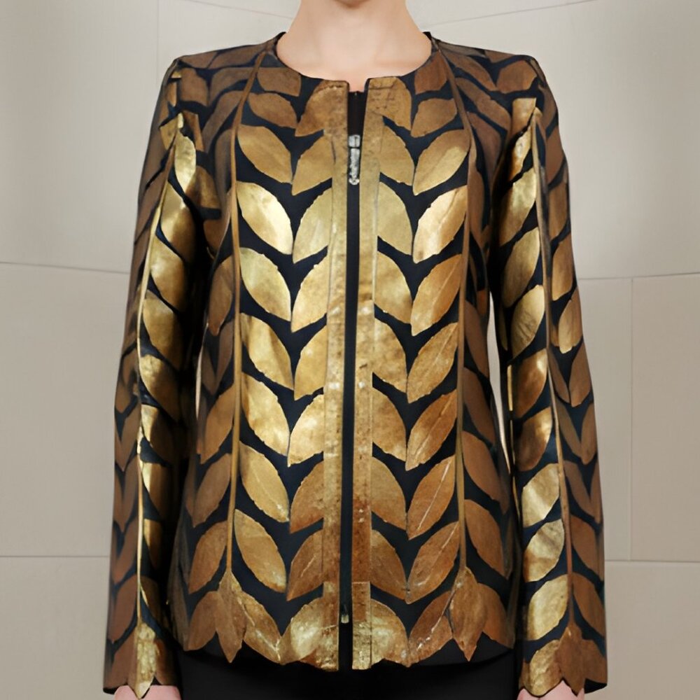 Shirt Women's Sheer Jacket Leather Outfit Tops Blouses Handmade Leaf